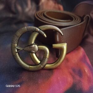 Gucci Brown Belt with Gold Snake Buckle